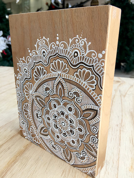 #sold "Brahma Cinta" *Special Edition* - Timber tile henna artwork by Linda Bell