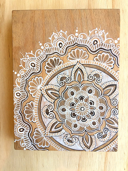 #sold "Brahma Cinta" *Special Edition* - Timber tile henna artwork by Linda Bell