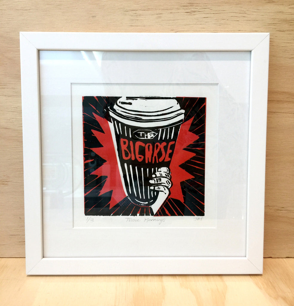 "Some Mornings" Lino and Chin-collé print by Jacky Spencer