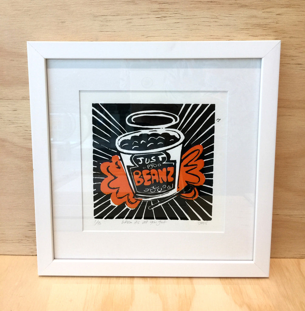 "When it's all you got" Lino and Chin-collé print by Jacky Spencer