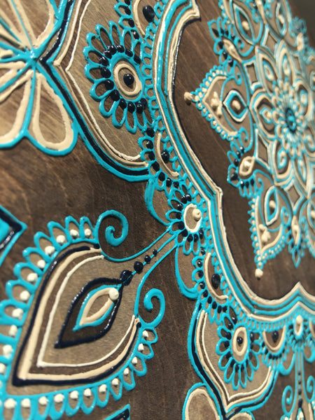 #sold "Aqua Cinta" Timber Henna Artwork by Linda Bell
