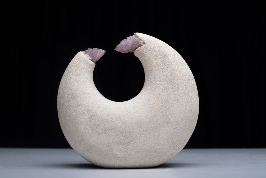 "Touch" Sculptured Limestone and Amethyst Geodes by Kim Bellette