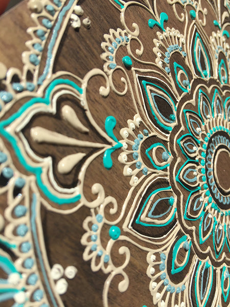 #sold "Turquoise Cinta" Timber Henna Artwork by Linda Bell