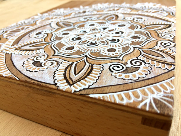 #sold "Brahma Cinta" *Special Edition* - Timber tile henna artwork by Linda Bell