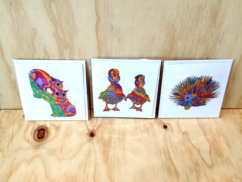 MULTIPLE PURCHASE OFFER "3 x (150mm x 150mm) - Illustrative Art Cards" by Mandi Glynn-Jones